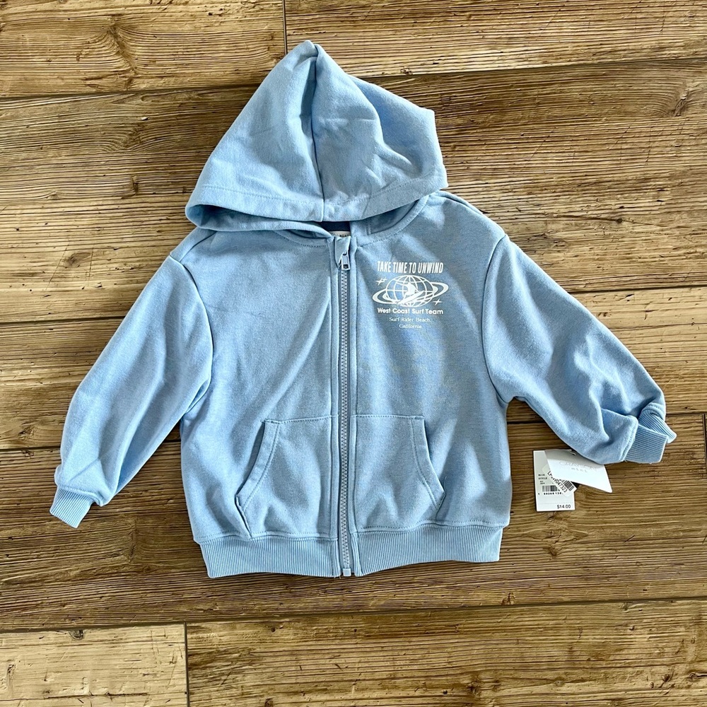 Kids Light Blue Zip-Up Graphic Hoodie